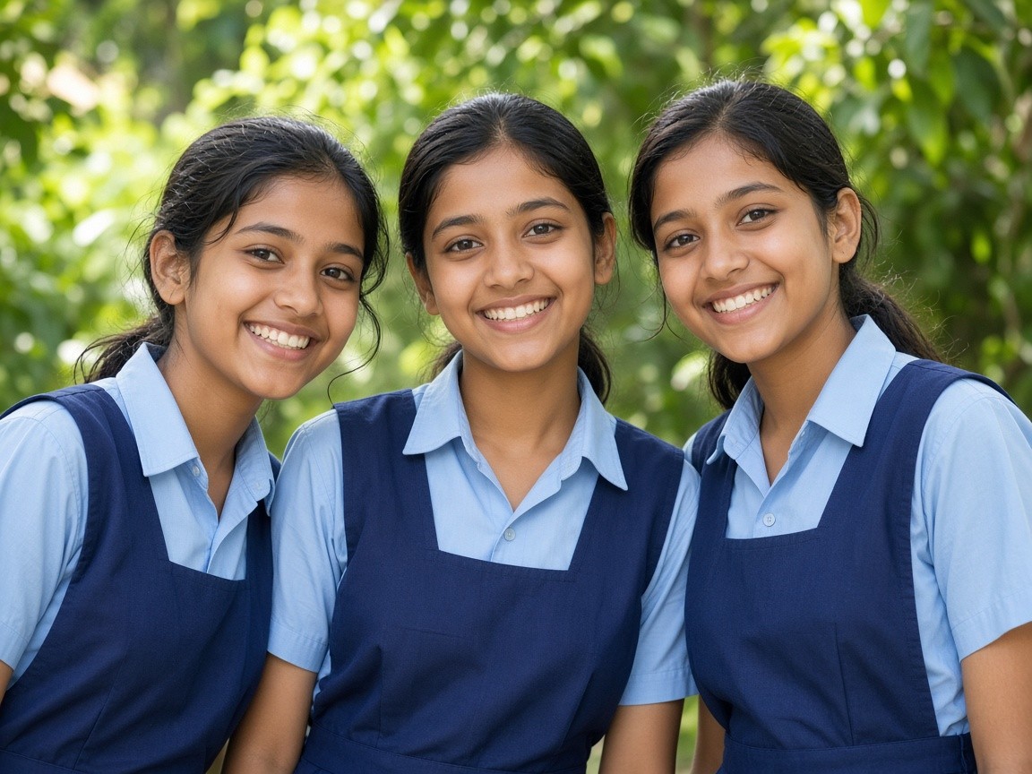 Students in blue school uniforms