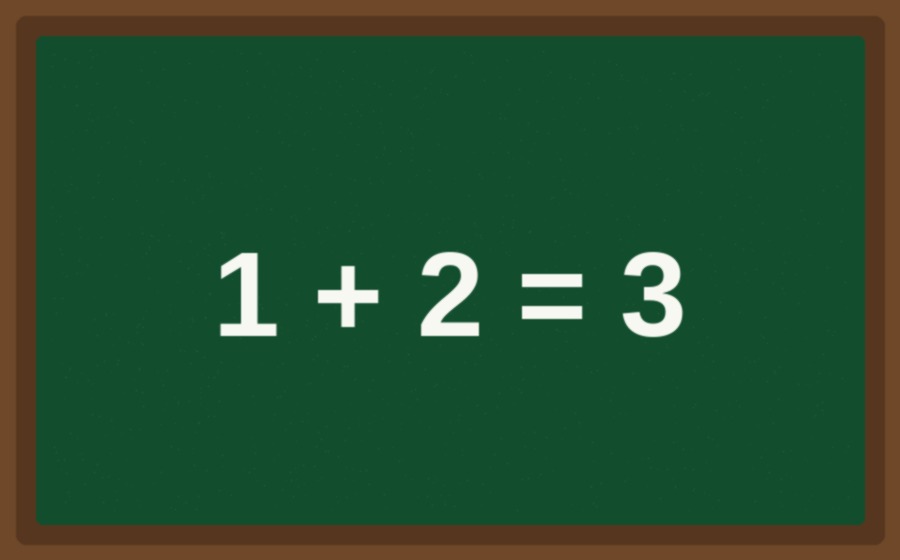 Chalkboard showing 1 + 2 = 3